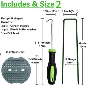 TEMU Bakulyor 50/20개입 고강도 아연 도금 금속 조경 말뚝 & 와셔 - 6인치 11 게이지 녹색 인조 잔디 말뚝 (스테이플 포함), 잡초 방지 잔디 패브릭 접지 핀 (잔디, 정원, 마당용) - 내구성 있는 금속 구조, 간편한 설치, 정원 플라스틱 스테이크, 농사, 농사용자재, 고추지지대, 울타리 지지대, 화초