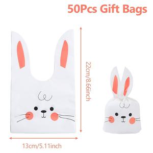 TEMU 50개 토끼 귀 플라스틱 선물 봉투, 동물 무늬 파티 선물 봉투, 귀여운 미소 디자인, 부활절, 생일, 아기 샤워, 휴일 축하를 위한 다양한 구성 요소 포함