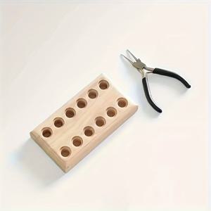 TEMU 6/8/12 구멍이 있는 직사각형 단단한 나무 스탠드가 있는 나무 플라이어 트레이, 수직 도구 정리함, 3/4/6 플라이어에 적합, 미술 및 공예 보관 상자, 연회색