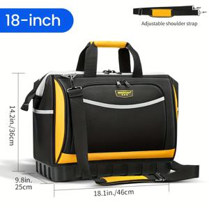 TEMU 16/18인치 다기능 전기공 도구 가방 - 대형 휴대용 캔버스 핸드 툴 정리함, 조절 가능한 어깨끈 & 지퍼 포켓 포함, 에어컨 수리 및 DIY 프로젝트용 (블랙), 견고한 구조, 강화 스티칭, 전문가용, 헤비듀티 소재, 홈 개선|이동식에어컨|휴대용에어컨|이동형에어컨