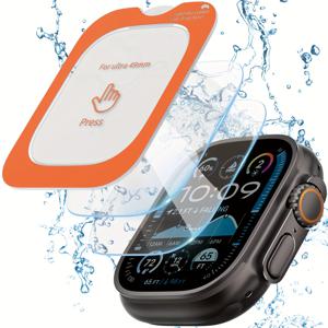 TEMU Apple Watch Ultra 49mm용 방수 강화 유리 스크린 프로텍터 2개 세트, 자동 설치, 전체 필름 커버리지 - 스포티한 TPU 밴드, iWatch용 스크린 프로텍터, 크리스마스 선물로 최고|스마트워치