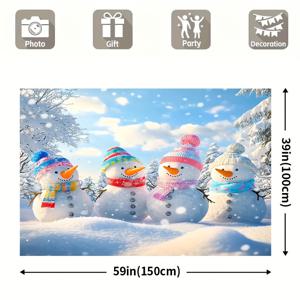 TEMU [화려한] 축제 분위기의 눈사람 겨울 장면 크리스마스 배경 - 세탁기 사용 가능한 폴리에스터, 39X59인치, 51X59인치, 70.8X90.5인치, 포토 부스, 생일, 결혼식 및 계절 장식에 완벽, 눈송이 장식