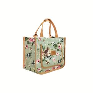 TEMU 1개 여성용 플로럴 프린트 박스 핸드백 - 파스텔 핑크 그린 블루 베이지 토트 지퍼 클로저, 세탁기 사용 가능 벤토 백, 학교, 직장, 여행, 캐주얼 일상 사용 및 보관용, 여성 가방, 트렌디한 디자인, 내구성 있는 소재, 튼튼한 구조, 오피스 여성용