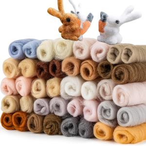 TEMU 40개 생생한 울 로빙 키트 - 20가지 독특한 색조, 바늘 펠팅 & DIY 공예용 부드럽고 포근한 울, 귀여운 토끼 & 여우 인형이 있는 사계절 공예 믹스