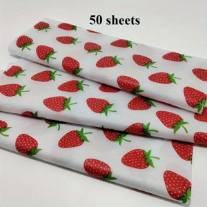 TEMU DIY 공예용 달콤한 딸기 패턴 티슈 페이퍼 50장 세트, 파티 선물 포장 및 부케 포장, 신발 및 의류 포장에 적합, 발렌타인데이, 부활절, 어머니날, 결혼식 장식에 완벽