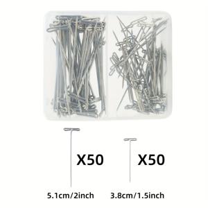 TEMU 두 가지 유형의 T자형 바늘 조합 세트 100개, 봉제 위치 지정용 T자 핀, 직조 스플라이싱, 가발 고정용, 38mm/1.5인치, 51mm/2인치