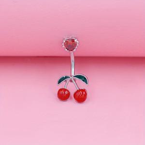 TEMU 1개 딸기 체리 스테인리스 스틸 배꼽 피어싱 - 스타일 합성 지르코니아 스톤, 귀여운 레드 & 그린 드롭형 여성용 배꼽 장식, 일상 및 휴가용 액세서리, 세련된 디자인, 내구성 있는 소재, 페스티벌 웨어, 트렌디한