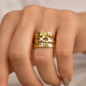 TEMU 맞춤형 스테인리스 스틸 이중 이름 반지 - 개인화된 