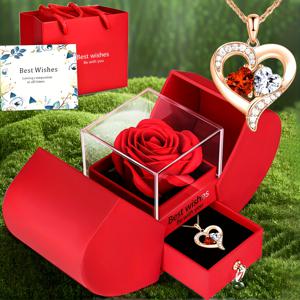 TEMU 하트 모양 목걸이가 있는 레드 로즈 꽃 선물 상자, 아내를 위한 어머니의 날 선물, 연인을 위한 휴일 파티 선물, 엄마와 할머니, 베프 모임을 위한 동반자 선물