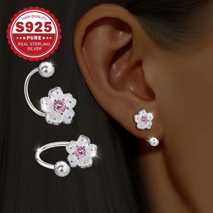 TEMU 1쌍 꽃 귀걸이, S925 스털링 실버 체리 블라썸 후크, 봄을 연상하는 디자인, 연회·파티·결혼식 및 일상 착용에 완벽 – 여성용 저자극성 선물