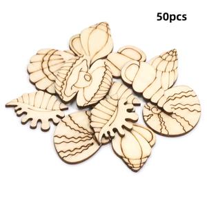 TEMU 50개 혼합 조개껍질 목재 장식 나무 슬라이스 DIY 페인팅 및 공예 스크랩북 홈 데코 액세서리 웨딩 핸드메이드 용품