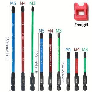 TEMU 9+1개 세트, 빨간색 자석 도구 포함, 150cm+100cm+65cm m3m4m5 각 자석 방지 드릴 비트, S2 강철 및 1/4