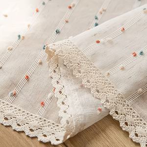 TEMU 1패널 GXI 프렌치 스타일 모던 자수 커튼 - 무지개 줄무늬 상단 & 크로셰 레이스 하단, 반투명 짧은 창문 드레이프, 로드 포켓 디자인 (소형 주방/침실/거실용) - 크로스 패브릭 (낮은 다림질 관리)