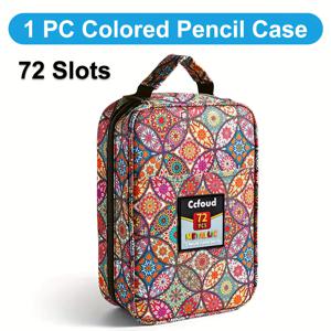 TEMU 72구획 플로럴 캔버스 필통 (지퍼형 칸막이 포함) - 튼튼한 학교 및 사무실 정리함 (72구, 72칸 디자인), 휴대용 여행용 보관 (미술가, 작가, 학생용) - 젤 펜, 마커 호환