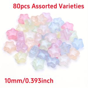 TEMU 80개 10mm 반짝이는 별 모양 아크릴 비즈 - DIY 주얼리 만들기용 파스텔 젤리 컬러, 목걸이 팔찌 귀걸이 공예 재료, 스타형 비즈, 유쾌한 디자인, 광택 마감, 매끄러운 질감