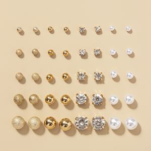TEMU 20쌍 모조 진주 패션 심플 라인스톤 라운드 멀티 스타일 여성 데일리 귀걸이 | KC 골드 도금 아연 합금, 및 합금 귀바늘, 모든 계절에 적합