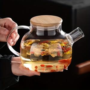 TEMU 뚜껑이 있는 붕규산 유리 찻잔, 33.82 Oz 및 60.87 Oz 사이즈로 제공, 내열성, 투명 유리 물통, 분리형 필터 주둥이 특징, 스토브 및 전자레인지 사용에 안전, 잎차 및 주스에 적합