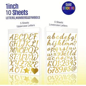 TEMU 440개/10장 비닐 필기체 글자 스티커 세트, 1인치 골든 자체 접착 알파벳 숫자 스티커, 스크랩북용 DIY 소문자 및 숫자 데칼, 물병, 항아리, 향신료, 공예, 우편함