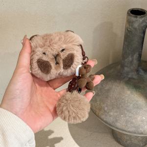 TEMU 귀여운 플러시 카피바라 이어폰 케이스, 애플 에어팟 1/2/에어팟 프로/에어팟 프로 2/에어팟 프로 3/에어팟 3/에어팟 4용 랜야드 팔찌 소프트 보호 커버