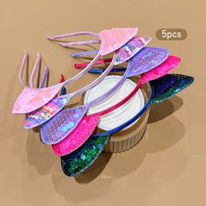 TEMU 반짝이는 고양이 귀 머리띠 5개 세트 - 멀티컬러 글리터 헤어, 사계절 일상 및 파티, 테마 이벤트용