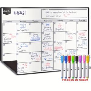 TEMU 대형 재사용 가능한 자석 드라이어시 화이트보드 캘린더, 8가지 색상 마커 포함 - 월간 가족 식사 계획 및 냉장고 정리, 이벤트 계획, 쇼핑 목록 및 알림에 이상적, 이벤트 계획 도구 | 마커 | 내구성 있는 화이트보드