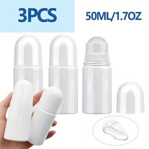 TEMU 3개입 1.7oz /50ml 롤온 병 빈 리필 가능 화이트 플라스틱 롤러 볼 향수병, 데오도란트 및 에센셜 오일용 DIY 용기