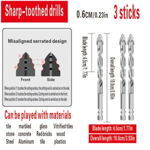 TEMU 고강도 합금강 드릴 비트 세트, 상자 포함, 네 블레이드 세라티드 센트리퓨갈 디자인, 직선 스파이럴, 세라믹, 유리, 대리석, 콘크리트, 스테인리스 스틸, 돌용 드라이 드릴링
