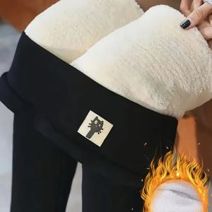 TEMU 여성용 하이웨이스트 기모 안감 조거 팬츠 - 따뜻하고 편안하며 피부 친화적인 가을/겨울 스포츠 및 피트니스용 롱 타이츠, 조깅 팬츠, 운동복, 스포티 디자인, 부드러운 질감, 신축성 있는 원단