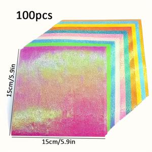 TEMU 100장의 화려한 아일러디언트 글리터 오리기 파피어 - 두꺼운, 부드러운, 찢어지지 않는 크래프트 파피어 DIY 프로젝트, 꽃다발 포장, 그리고 종이 크래프트에 적합, 밝은 색상, 선물에 이상적