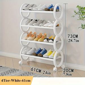 TEMU 휠이 달린 4단 신발 보관대 1개, 금속+플라스틱 소재, 조립 용이, 옷장 현관, 침실에 적합한 잡동사니 정리 및 신발 보관, 공간 절약에 도움