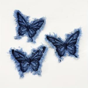 TEMU 3pcs 빈티지 나비 프린트 패치, 세탁된 자수 스티커, 나비 모양 패치워크 천, 청바지 및 모자 장식에 적합합니다.