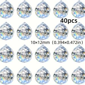 TEMU 20/40개 화이트 & 투명 유리 선캐처 프리즘, 다면체 펜던트 비즈 세트 - 빛 반사로 무지개 효과 연출 가능, 쉬운 걸이 구멍 디자인, 보석 및 장식품 제작용 비즈 액세서리