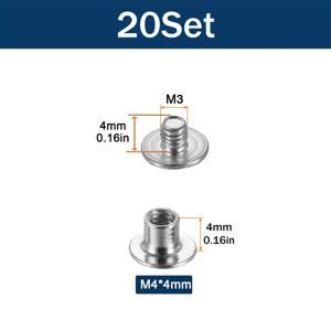 TEMU 인조 가죽 가방, 부츠, DIY 애호가, 앨범 테이블 메뉴 고정용 슬롯형 벨트 나사와 스티드 리벳 시카고 나사를 포함한 20세트 스테인리스 바인딩