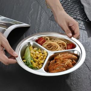 TEMU 카페테리아, 파티 및 캠핑에 완벽한 스테인리스 스틸 3칸 서빙 플래터 - 튼튼한 라운드 식기
