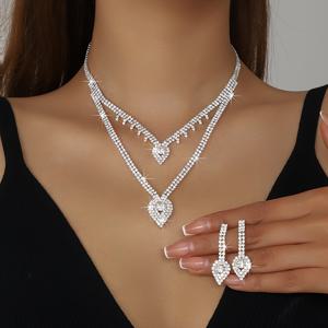 TEMU 신부를 위한 고급스러운 우아한 스파클링 라인스톤 악마의 눈 목걸이와 귀걸이 세트