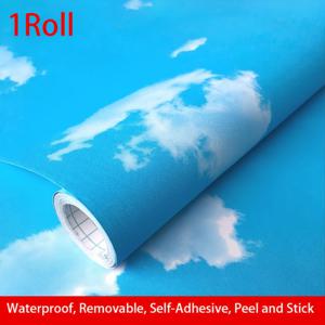TEMU 1 롤 45cm 폭의 벗기고 붙이는 접촉지판, 자가 접착성 PVC 벽지 - 방수, 제거 가능, 비닐 블루 스카이 패턴 벽지, 벽 장식 가구 개선용 스티커, 침실 거실 배경 벽지, DIY 미학 벽지, 단일 롤 길이 - 3/5/10 미터