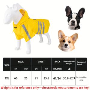 TEMU 강아지용 포초 우산 - 노란색 반사 полос무늬, 투명한 후드, 두 다리 디자인, 부드러운 폴리에스테르 소재, 비와 눈이 오는 날에 완벽한 강아지 우산, 중형부터 대형까지의 품종, 강아지 우산 장비 | 스타일리시한 강아지 의류 | 반사 полос무늬 우산