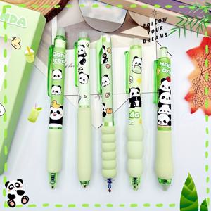TEMU 팬다 푸다다 볼펜 소프트 그립 클릭식 지우개 가능 학생 선물용 0.5mm 파란색 잉크 5개 팩
