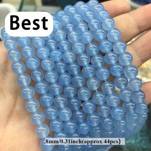 TEMU TEOWAKI 아쿠아마린 칼세도니 비즈 - DIY 주얼리 만들기용 천연 라운드 스페이서 비즈, 4/6/8/10/12mm, 15인치 스트랜드, 반투명 블루 광택 마감, 팔찌 및 목걸이 제작에 완벽한 비즈