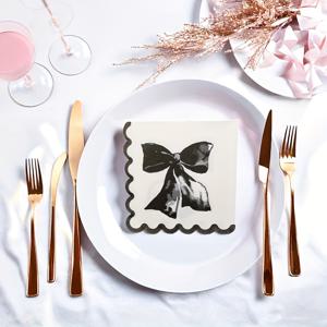 TEMU 20개입 블랙 리본형 냅킨, 귀여운 파티 용품, 블랙 & 화이트 일회용 페이퍼 타월, 미혼녀 파티, 웨딩, 리본 테마 파티 장식, 팬 엣지 냅킨, 할로윈, 크리스마스 이벤트 & 파티 용품, 크리스마스, 새해, , 파티 이벤트용