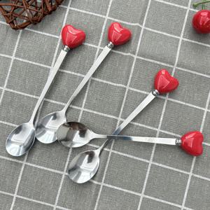 TEMU 커피, 및 음료용 컬러풀 하트 디자인 세라믹 핸들 스테인리스 스틸 디저트 숟가락 세트 4/8개, 광택 표면 식기류와 함께하는 홈, 레스토랑, 주방, 일상 식사, 생일 파티 및 휴일 모임에 적합한 디저트 스푼, 커피 스쿱, 과일 포크