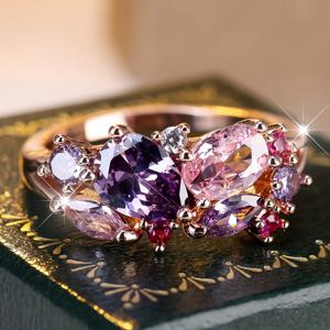 TEMU 1 우아하고 고급스러운 플로럴 합성 큐빅 지르코니아 반지: 웨딩 & 이브닝 이벤트에 완벽 - 코팅 없음, 합성 큐빅 지르코니아 스톤 세팅, 구리 베이스, 사계절 착용 가능, 청소년용