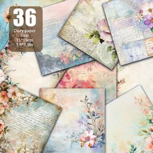 TEMU 36장의 빈티지 워터컬러 꽃 핸드페인트 패턴 스크랩북 용지, 공예 용지, 손수작성 레트로 다이어리, 배경 장식, 인사 카드 만들기, 배경 카드 매트, 쓰레기 다이어리, 인사 카드 등에 적합한 물질 용지. 스케이프, 5.9 * 5.9 인치