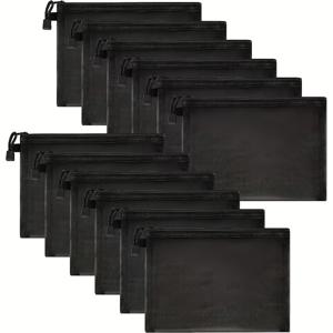 TEMU 12개 지퍼형 나일론 메쉬 가방 세트 - 화장품, 학용품, 사무실 및 여행 액세서리용 블랙/화이트 재사용 가능 다기능 정리함, 안전한 지퍼 잠금 장치와 견고한 손잡이 옵션