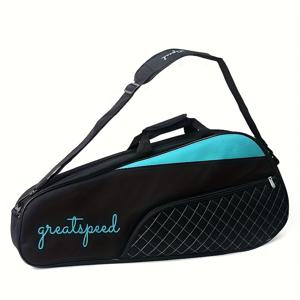 TEMU 3개용 라켓 수납 가능한 내구성 있는 테니스 & 배드민턴 라켓 백 - 조절 가능한 어깨끈이 달린 경량 스포츠 디자인, 다중 구획 및 그레이트스피드 로고 - 남녀공용 스포츠기어 (회색/파랑/검정)|테니스가방