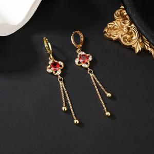 TEMU 여성을 위한 레드 자수 18K 골드 플레이트 커피 컬렉션 귀걸이, 드롭 디자인, 매일 착용하거나 파티에 적합, 독특한 귀걸이