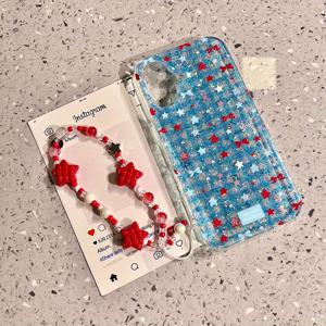 TEMU 아이폰 15용 가벼운 반짝이는 파란색 플레드 스타 폰 케이스, 애플 16 프로 맥스에 적합, 스트랩이 있는 독특한 디자인으로 14 프로 및 13 모델을 보호합니다.