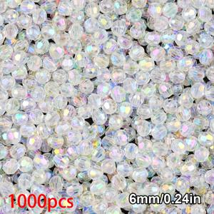 TEMU 1000/500/300개 6/8/10mm 아크릴 AB 비즈 - 흰색 투명 이리디언스 각면으로 손수 제작한 보석, DIY 팔찌, 목걸이, 귀걸이 및 패션 액세서리, DIY 보석 제작|이리디언스 비즈| 부드러운 질감