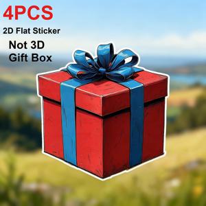 TEMU 4개 선물 상자 스티커 - 차량, 노트북, 병, 트럭, 휴대폰, , 창문, 벽, 컵용 방수 및 내구성 PVC 데칼 - 만화 디자인, 자가 접착