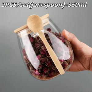 TEMU 2개 (병+숟가락) 1세트: 숟가락이 있는 밀봉 유리 보관병 - 커피, 설탕, 차, 소금, 과자 및 향신료에 완벽합니다 | 가정, 레스토랑 및 푸드 트럭을 위한 이상적인 주방 정리함